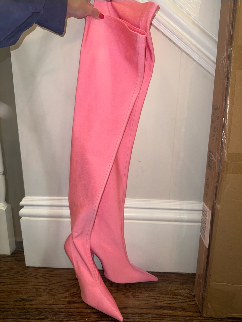 Balenciaga Pink Over-the-Knee Pointed Toe Boots